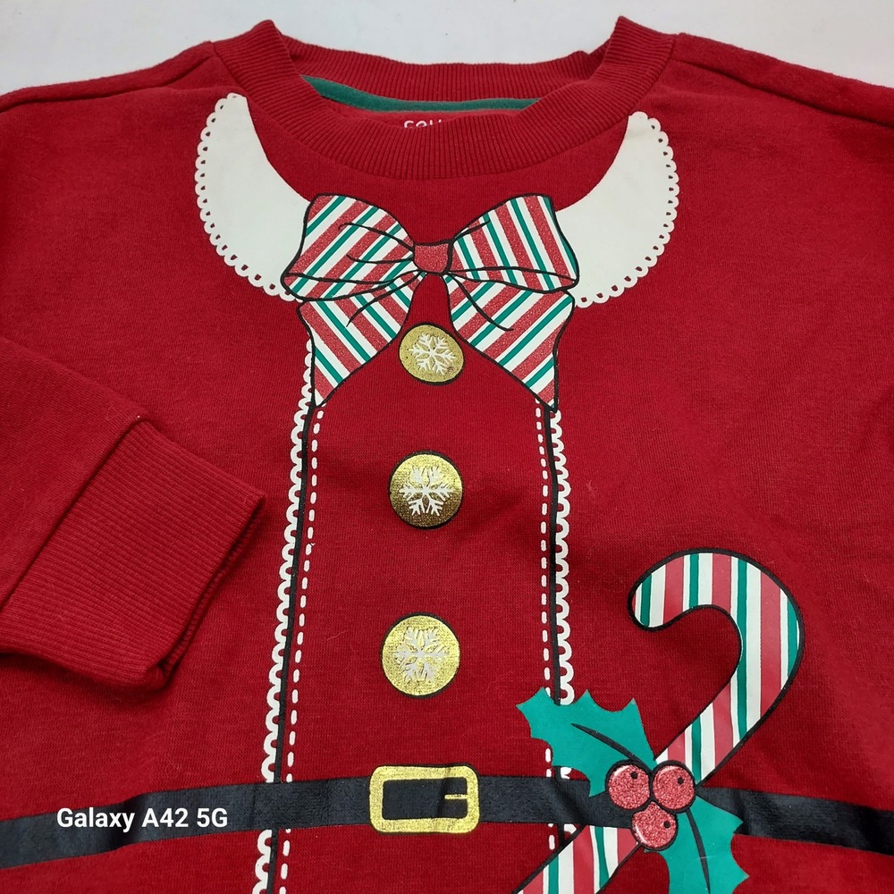 Falls Creek Kids Girls Red Christmas Ugly Sweater Size S 6 6X Candy Cane Holly